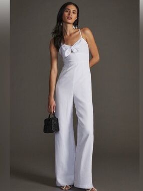 Hutch White Spaghetti-Strap Wide-Leg Jumpsuit with Front Bow